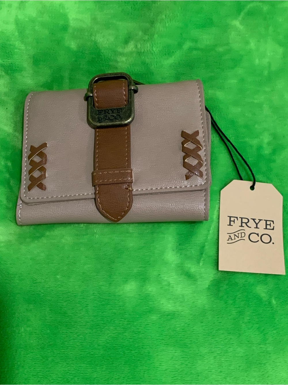 FRYE AND CO. Taupe and Brown Leather Snap Wallet